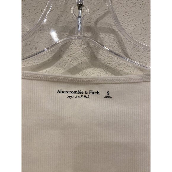 Abercrombie & Fitch Shirt Womens Small White Soft Ribbed Tie Front Crop Top - Picture 3 of 5